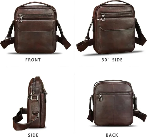 Vista 4 de Bolso de mensajero de cuero genuino para hombre, bolso cruzado de hombro, bolso vintage para hombre