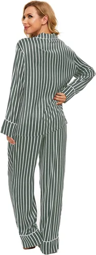 Vista 2 de AGO FTYxTRA Conjunto de pijama suave para mujer, pijama a rayas, conjunto de 2 piezas, ropa de descanso, ropa de dormir, ropa de noche