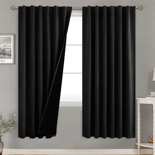 Vista 102 de BGment Cortinas 100% opacas beige de 63 pulgadas de largo con forro aislante térmico, bolsillo para varilla y lengüeta trasera de doble capa