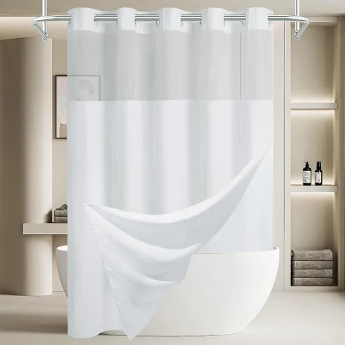 Vista 62 de EUTXL Cortina de ducha beige sin gancho con forro a presión, 230 GSM, cortinas de ducha para baño, 71 pulgadas de ancho x 74 pulgadas de alto