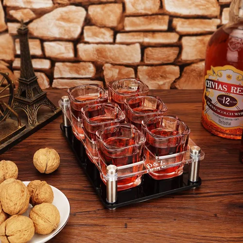 Vista 4 de D&Z Juego de vasos de chupito con bandeja de chupito, vasos de chupito de 2 onzas divertidos para whisky/vodka/cóctel, regalo de 21 cumpleaños