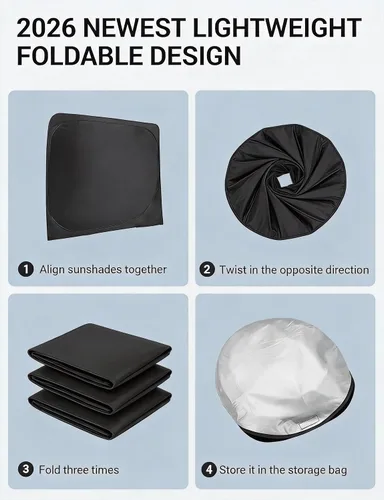Vista 8 de Proadsy Parasol para parabrisas Rivian R1S 2022-2025 2026 de 4 capas plegable, protector de parasol frontal que bloquea los rayos UV, mantiene