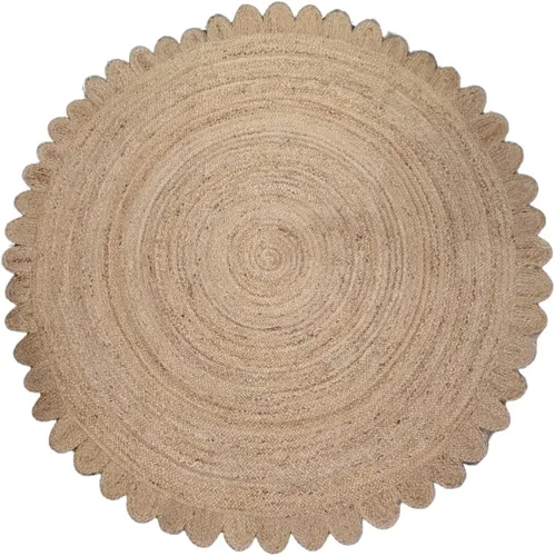 Vista 11 de Alfombra redonda natural de yute, alfombra de suelo con borde festoneado, trenzado, bohemio, ecológico, grande, circular hecha a mano, color negro