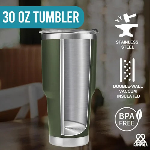 Vista 3 de Panvola The Legend Has Retired - Vaso de acero inoxidable con aislamiento al vacío para mujeres y hombres, con tapa extraíble y pajita, color verde
