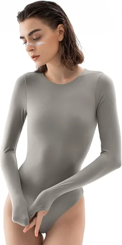 Vista 57 de PUMIEY Body de cuello redondo y manga larga con sensación de segunda piel para mujer, colección Smoke Cloud 01 Negro azabache