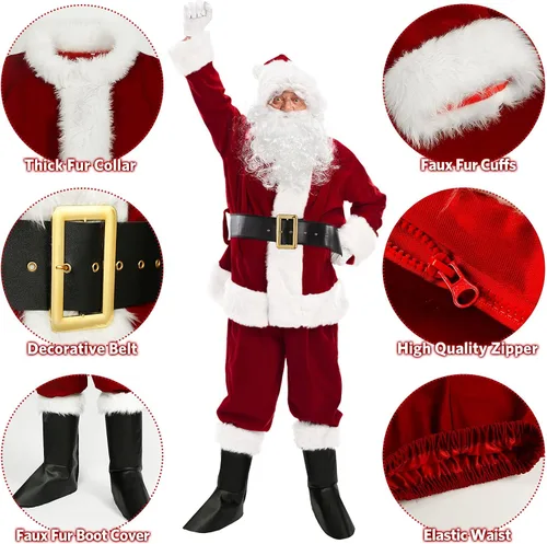 Vista 4 de XinChangShangMao Disfraz de Papá Noel para hombres, traje de Papá Noel para adultos, disfraz profesional de Papá Noel de Navidad