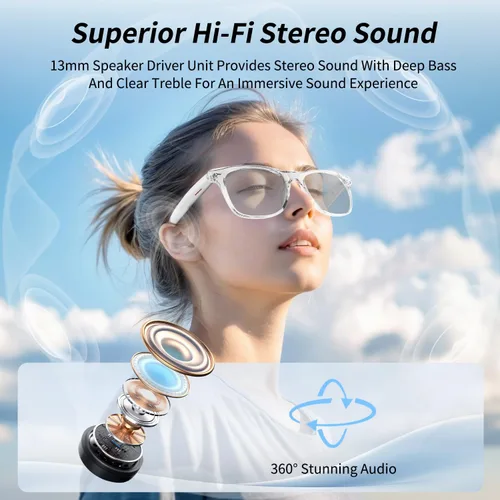 Vista 3 de Lentes inteligentes, lentes Bluetooth AI para mujeres/hombres con traducción instantánea e interpretación en 144 idiomas, lentes de transición