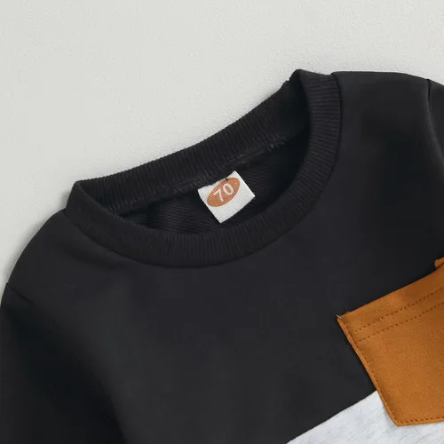 Vista 4 de MAINESAKA 2 piezas de sudadera para bebé niño, ropa de bloque de color, manga larga, sudadera con pantalones deportivos para otoño