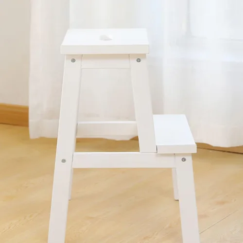 Vista 6 de QQXX Taburete de madera de 2 escalones para adultos, 400 libras, taburete portátil de cocina con mango ranurado, fácil de montar, taburetes de cama