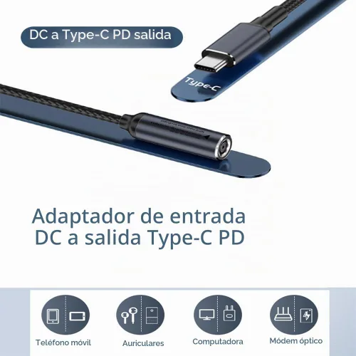 Vista 9 de DC 0.291 in x 0.197 in entrada hembra a USB C PD macho cable de carga de alimentación, 100 W DC7450 a USB tipo C PD salida 5V/9V/20V cable con chip