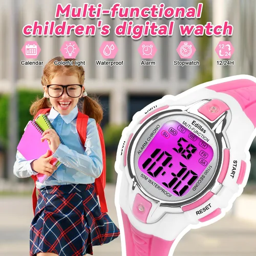 Vista 4 de Edillas Kids Watches Digital Girls Boys,7 Colors Light Wrist Watch for Child Waterproof Sport Outdoor Multifunctional Watches with StopwatchAlarm