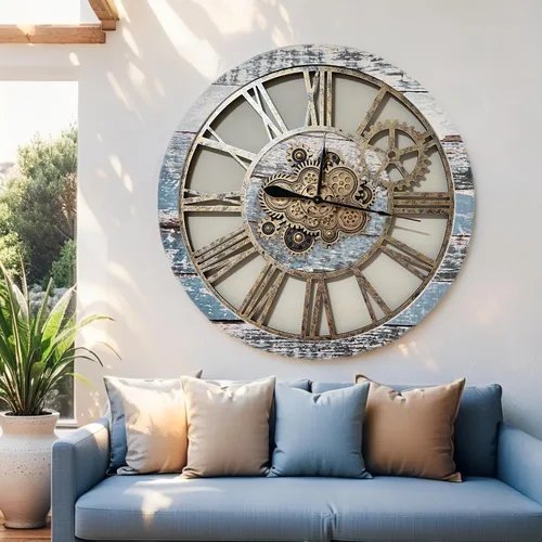 Vista 4 de ImprovingLife The Gears Clock - Reloj de pared con engranaje móvil real de 36 pulgadas, estilo vintage, industrial, de gran tamaño, rústico