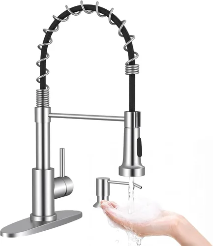 Vista 10 de Grifo de cocina dorado con rociador, grifo de fregadero de cocina de una sola manija con rociador extraíble, bronce champán, Arofa Pull down, 360°