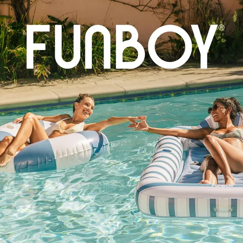 Vista 6 de FUNBOY Flotador inflable gigante de rayas azules con soporte para tazas, tubo interior de 48 pulgadas para adultos, tumbona de piscina