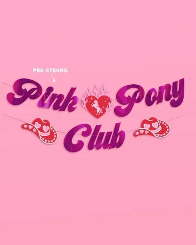 Vista 3 de xo, Fetti Cartel Pink Pony Club – Lámina rosa 5 pies Decoraciones de despedida de soltera, cartel de fiesta de cumpleaños, fondo de cumpleaños