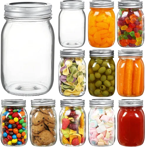 Vista 9 de YEBODA Paquete de 9 tarros de vidrio de boca ancha de 10 onzas con tapas herméticas y bandas para conservar, mermelada, miel, gelatina, recuerdos