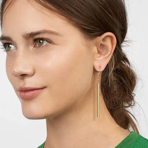 Vista 2 de Suyi Aretes de barra delicados minimalistas, aretes largos colgantes para mujer