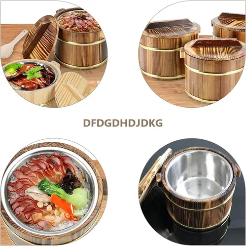 Vista 8 de DOITOOL Cuenco de enfriamiento de arroz para sushi, cubo de arroz de madera, barril de arroz de madera, Hangiri Sushi Oke, tina mezcladora de arroz