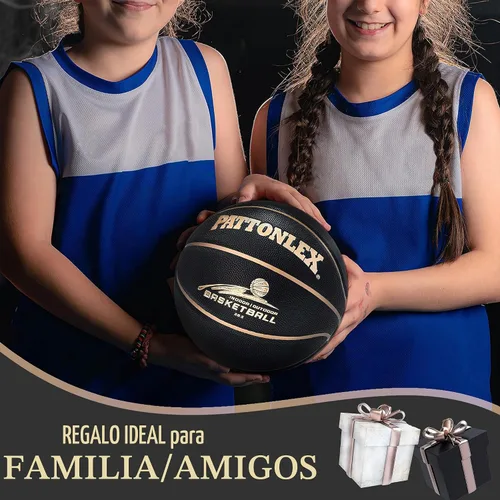 Vista 5 de Size 6 Basketball 28.5" Leather Ball for Women Youth Indoor Outdoor Negro dorado