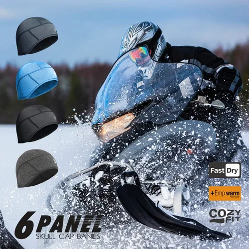 Vista 2 de Invierno 6-Panel Casco Liner Skull Cap Thermal Ciclismo Cap Running Beanie Sombreros Orejas Cálido Absorbe la Humedad
