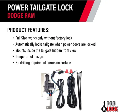 Vista 3 de Pop & Lock PL8340 Cerradura de portón trasero eléctrico para modelos Dodge Ram 1500, 2500 y 3500