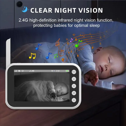 Vista 4 de Matybobe Monitor de bebé WiFi con cámara y audio-4.3 pulgadas pantalla LCD monitor de video con cámara 720P, video de 2 vías, detección
