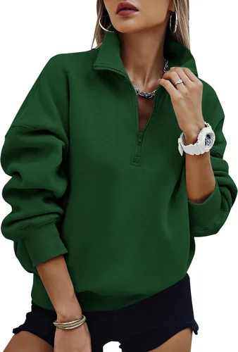 Vista 12 de PRETTYGARDEN Sudaderas de gran tamaño con media cremallera para mujer, sudaderas con capucha de forro polar 2025 de manga larga a la moda, tops