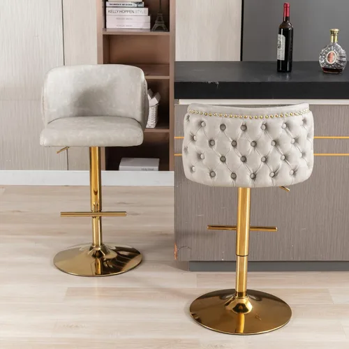 Vista 5 de Juego de 2 taburetes de bar giratorios modernos con altura de mostrador, sillas de bar ajustables de piel sintética capitoné de 25"-33", taburetes
