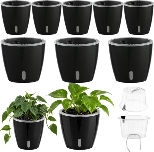 Vista 10 de Macetas transparentes de riego automático para plantas de interior, paquete de 3 macetas de riego automático de 6.7 pulgadas, macetas transparentes