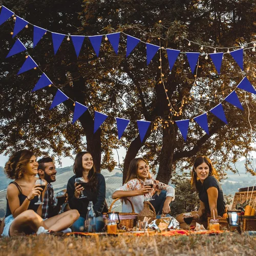 Vista 6 de Panelee Banderines en blanco de 300 pies para colgar, 180 piezas de guirnaldas triangulares para apertura, graduación, fiesta de cumpleaños