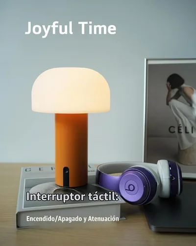 Vista 5 de Lámpara de mesa de hongos para exteriores, recargable, inalámbrica, impermeable, portátil, funciona con pilas, con carga USB, luz nocturna de Naranja