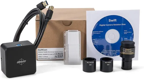 Vista 4 de Swift Cámara cam de 18 megapíxeles para microscopios, con lente de reducción, kit de calibración, adaptadores de tubo ocular y cable USB 3.0
