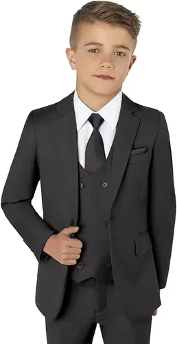Vista 5 de YSMLOIU Trajes para niños pequeños, 3 piezas, chaqueta sólida, pantalones, chaleco, trajes para niños, traje de boda, trajes de esmoquin para niños