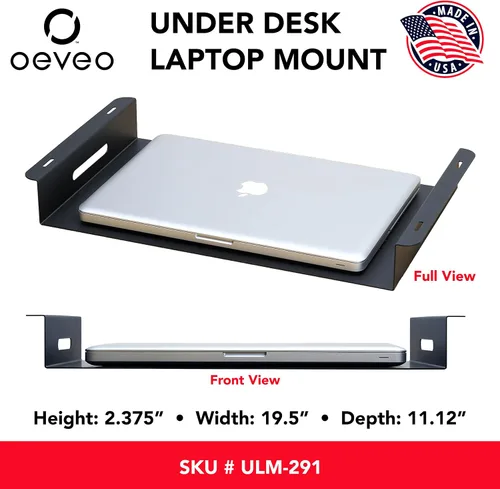 Vista 2 de Oeveo Soporte para laptop debajo del escritorio, negro, se adapta a portátiles de hasta 17 pulgadas, 2.375 pulgadas de alto x 19.5 pulgadas de ancho