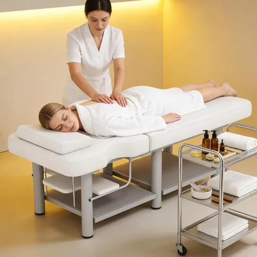 Vista 2 de Mesa resistente del masaje del metal con el respaldo para el spa Gris