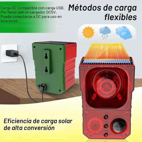 Vista 6 de Alarma de Sensor de Movimiento Solar para Exteriores - Alarma de 129dB, Grabación, Sirena, Ladrido de Perro y Detonación. Con Control Remoto, Sensor