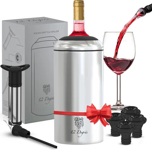 Vista 10 de Juego de Enfriador de Vino 12 Degrés - Regalos de Vino Perfectos para Mujeres y Hombres - Enfriador de Vino Aislado de Acero Inoxidable con Bomba