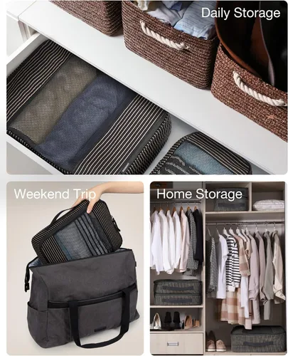 Vista 2 de BAGSMART Cubos de embalaje para maleta, organizadores de embalaje plegables para accesorios de viaje, juego de 6 bolsas organizadoras de maleta sin