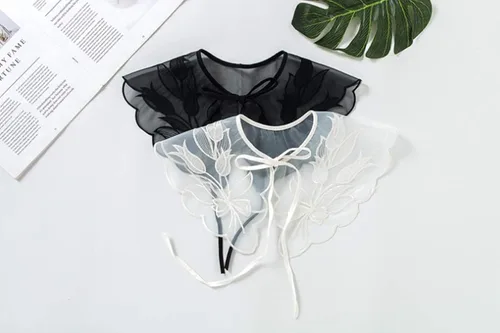 Vista 5 de YAKEFJ Cuello falso desmontable bordado cuello volado mini capa Dickey collar para mujeres y niñas