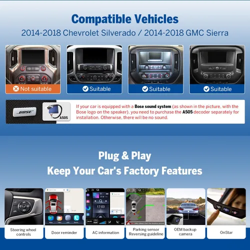 Vista 3 de Eonon Estéreo de coche de 10.1 pulgadas para Chevy Chevrolet Silverado/GMC Sierra 2014-2018, 2015 Silverado Radio CarPlay y Android Auto Head Unit