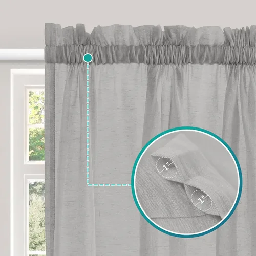 Vista 3 de Turquoize Elegantes cortinas de lino para puerta francesa, paneles de cortina de filtrado de luz, panel de lino con bolsillo para barra, panel