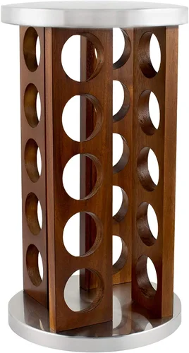 Vista 4 de Orii Repisa para 20 tarros de madera de acacia oscura con especias incluidas - Organizador giratorio en torre para especias y condimentos de cocina
