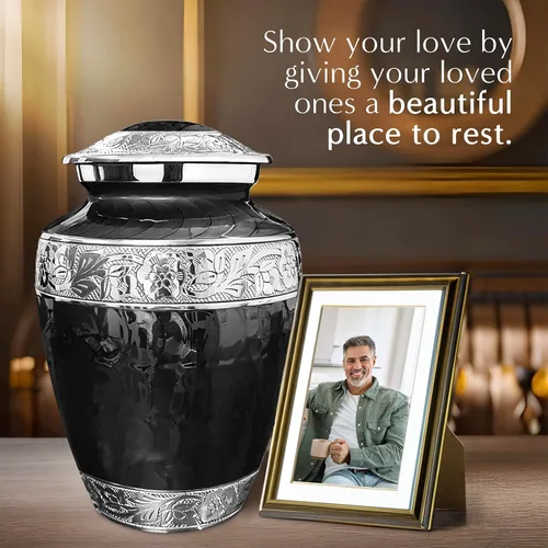 Vista 5 de Forever After - Urna de cremación negra para cenizas humanas, urna decorativa grande para hombres y mujeres adultos, urnas de entierro para cenizas