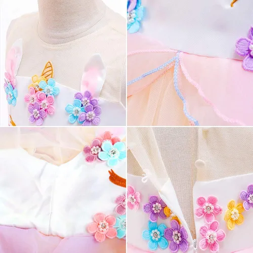 Vista 2 de Disfraz de unicornio de flores para niñas de flores vestido de tul largo concurso de cumpleaños fiesta de princesa