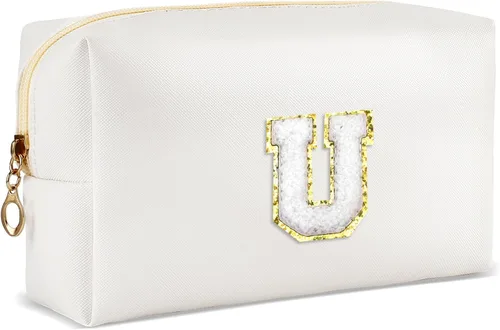 Vista 56 de URSKYTOUS Regalos para niñas, bolsa de maquillaje con inicial, bolsa de cosméticos personalizada con cremallera, bonita bolsa de aseo de viaje, Azul