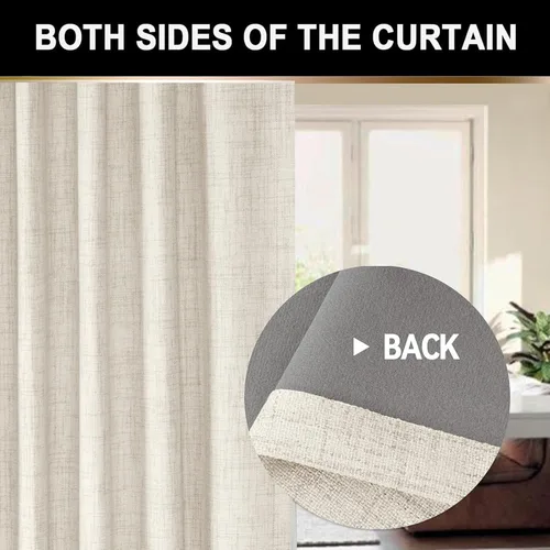 Vista 7 de Cortinas opacas completas para dormitorio de 63 pulgadas de largo, juego de 2 paneles, anillos de clip/bolsillo para barra, cortinas opacas de lino