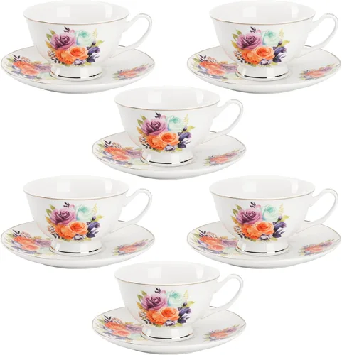 Vista 9 de BTaT- Tazas de té y platillos, diseño floral, juegos de tazas de té de porcelana, aptos para lavavajillas, juego de 4, 8 onzas