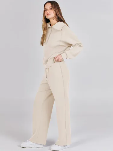 Vista 4 de Prinbara Conjunto de 2 piezas para mujer, conjunto de descanso para otoño, sudadera de gran tamaño, pantalón de pierna ancha, casual, conjunto