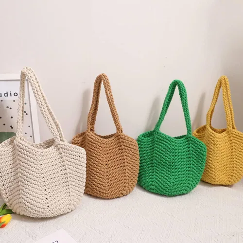 Vista 2 de ZMWL Bolsa de paja tejida para la playa para mujeres y niñas, bolso bohemio de verano, bolso cruzado de vacaciones, bolsa de ratán, bolsa de viaje