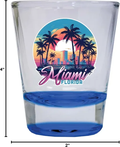 Vista 3 de Miami Florida B Souvenir - Vaso de chupito redondo de 1.5 onzas, color azul, paquete de 2
